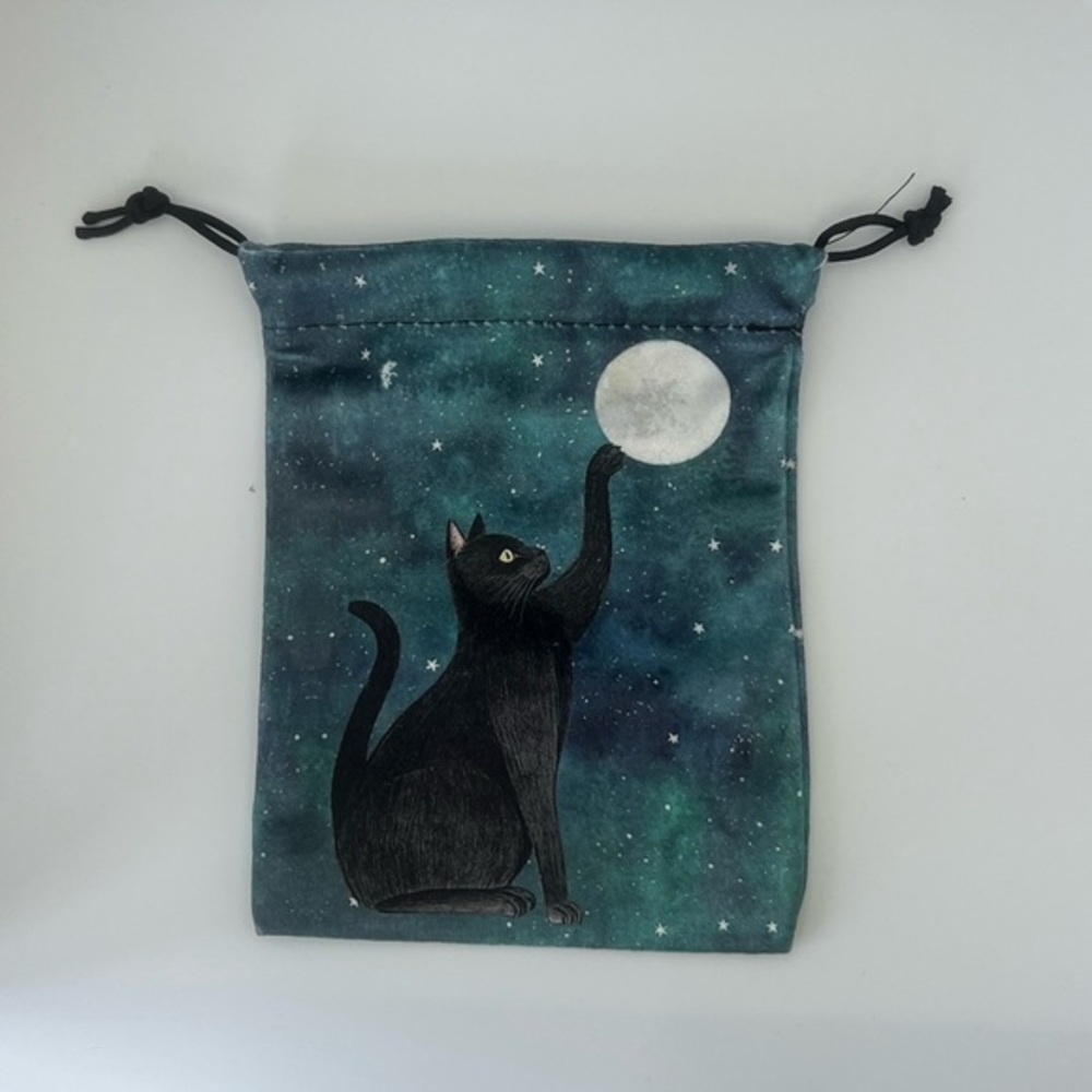 4/$20 🦋 Cat and Moon Soft Drawstring Pouch Tarot Cards Jewelry - Picture 1 of 5